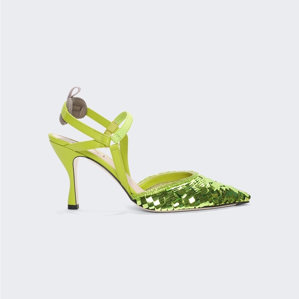 ✨ Authentic FENDI Green Sequin High-Heeled Slingbacks – Statement Glam ✨ - Picture 6 of 7